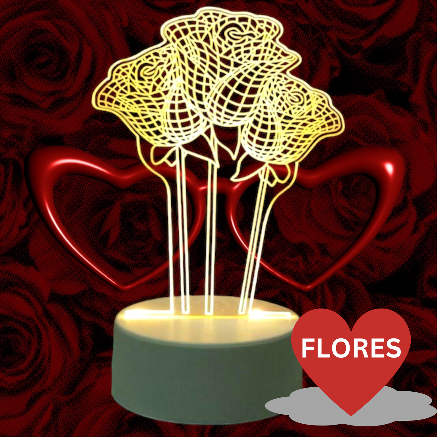 Lamparas LED en 3D de amor